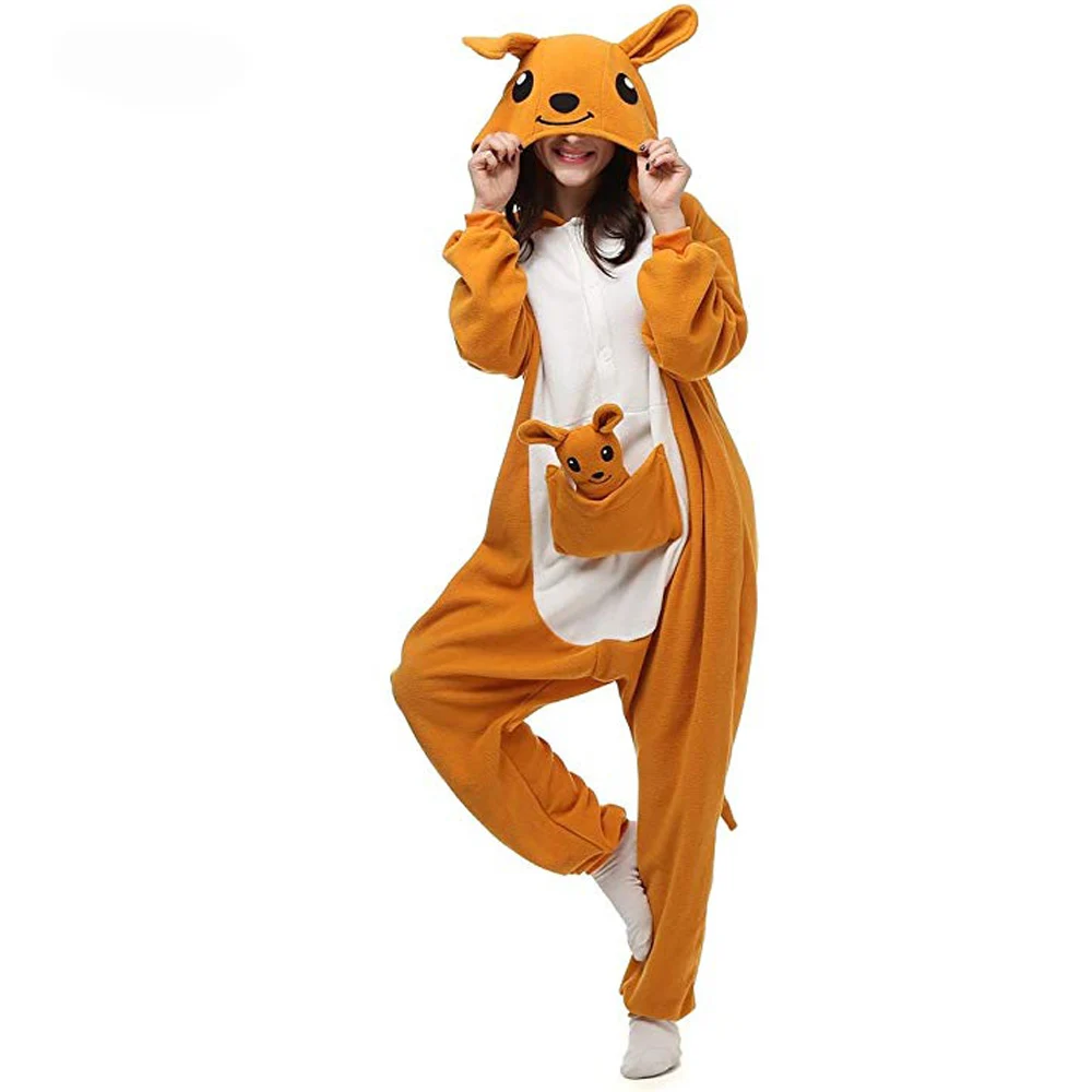 Men XXL Kangaroo Cartoon Pijamas Onesie Adult Women Girl Sleepwear One-Piece Anime Pajama Winter Flannel Outfit Raccoon Kigurum