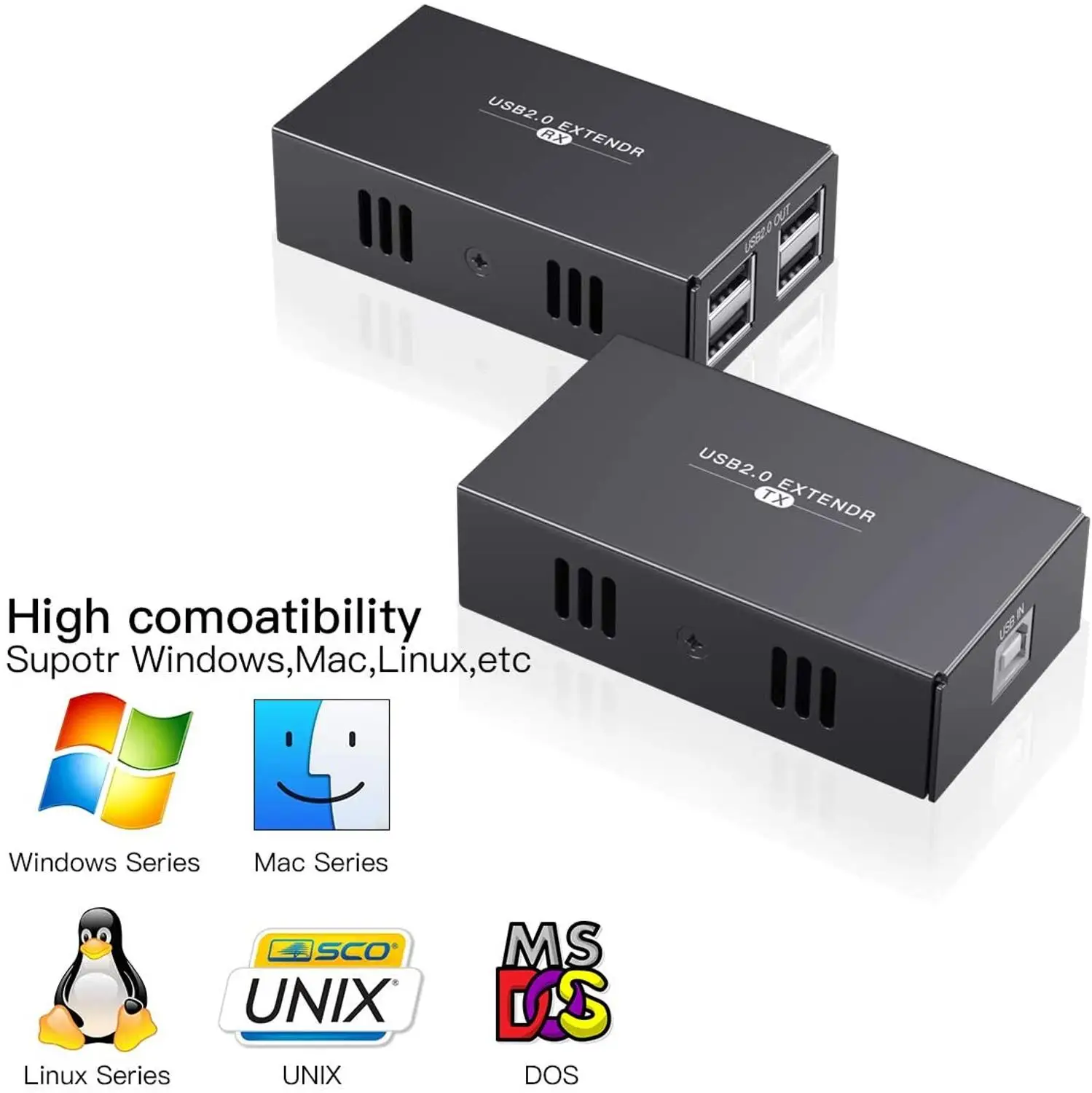 USB 2.0 Extender 4-Port USB Hub 50m Over Ethernet Cat5e/6 for PC/Microphone/Webcam No Driver Needed