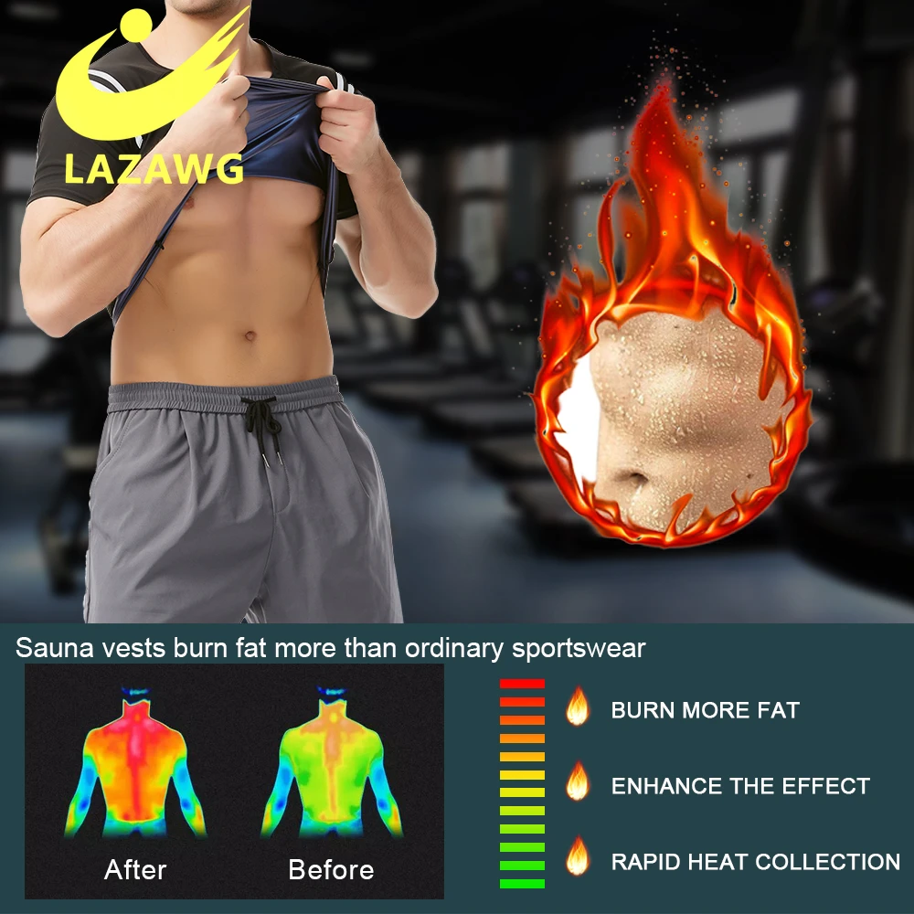 LAZAWG Men Waist Trainer Vest Slimming Sauna Heat Fitness Suit Corset Mens Body Shaper Zipper Tank Top Weight Loss Workout Shirt