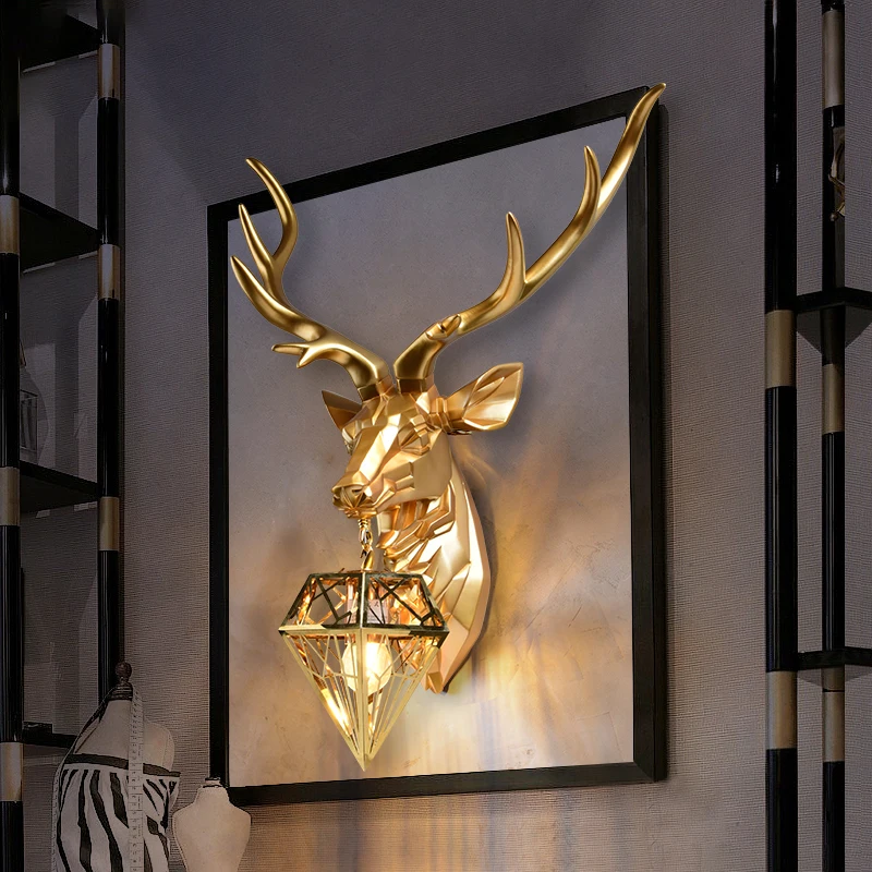 

Modern Deer Head Wall Lamp Antler Resin Decor Wall Light Bedroom Living Room TV Background Wall Lamp Personality Creative Lamp