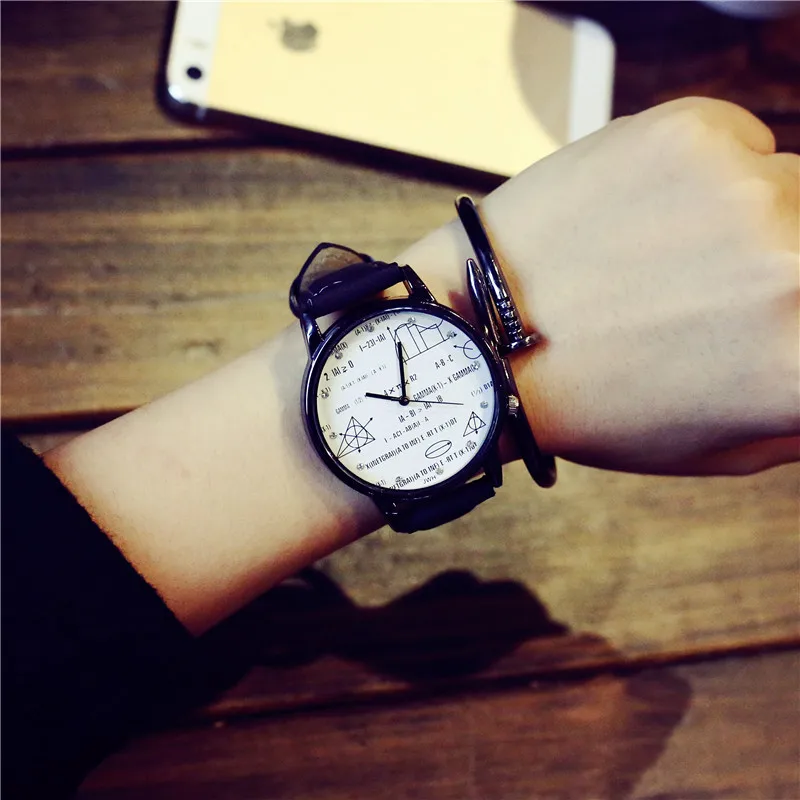 Function Formula Pattern Vogue Men Women Watches Retro Kids Watches For Boys Girls Casual Quartz Clock Leather Wristwatches