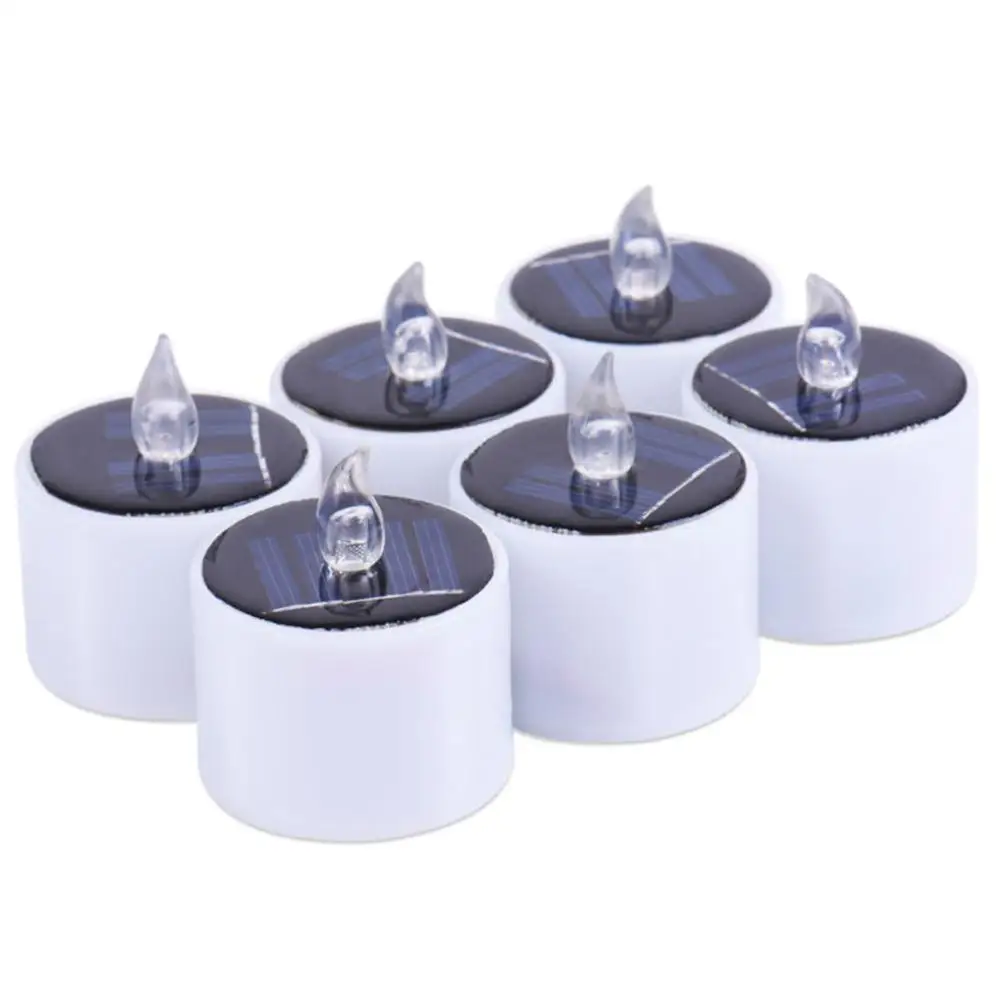 Lámpara de vela de luz LED alimentada por energía Solar, sin llama, decoración de fiesta de boda, 6 uds.