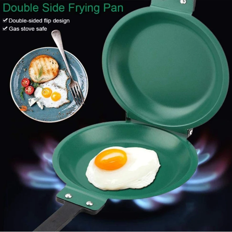 HGHO Frying Pan Double Side Frying Pan Non-Stick Flip Folding Frying Pan BBQ Stable and Durable Cooking Tool for Home Kitchen