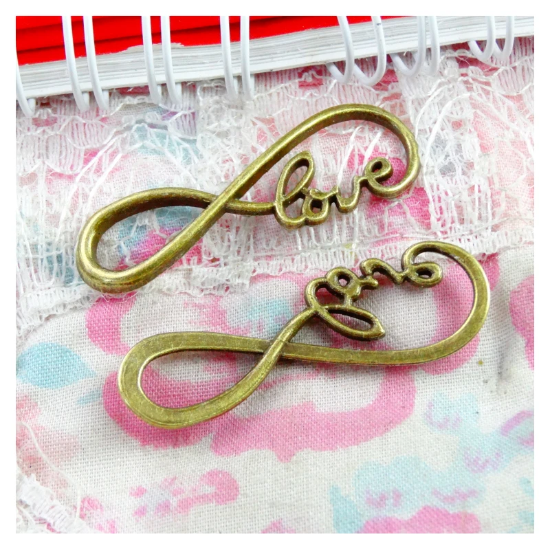 50PCS 12.3*39.3MM Antique Silver Plated Bronze Eternity Love Bracelets Connect Charms Diy Jewelry Findings Accessories Wholesale