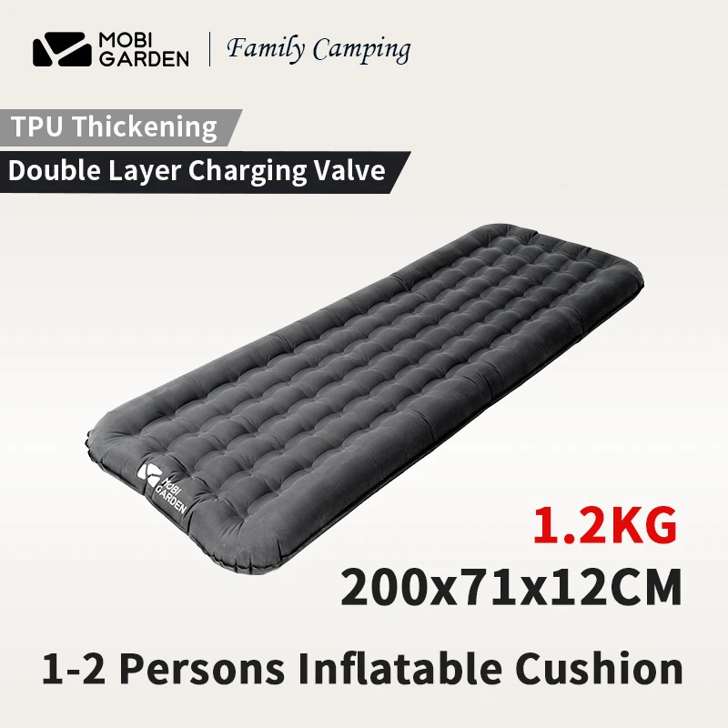 

MOBI GARDEN Outdoor Camping Inflatable Cushion Thickened 12CM Portable Moistureproof 1-2 People Tent Picnic Double Valve Mattres