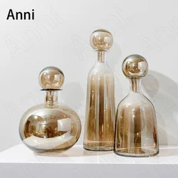 Creativity Tawny Glass Vase Nordic Modern Transparent Hydroponic Tall Flowers Vases Office Meeting Room Countertop Plant Pots