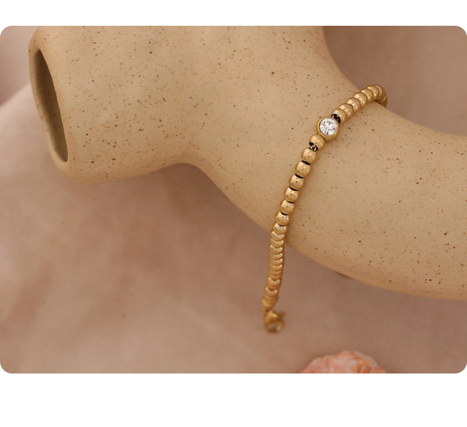 Yhpup Edelstahl-Perlenketten-Armreif, Zirkonia-Schmuck, trendiges goldenes, wasserdichtes Metall-Armband, бра_^ soi – Detail 7