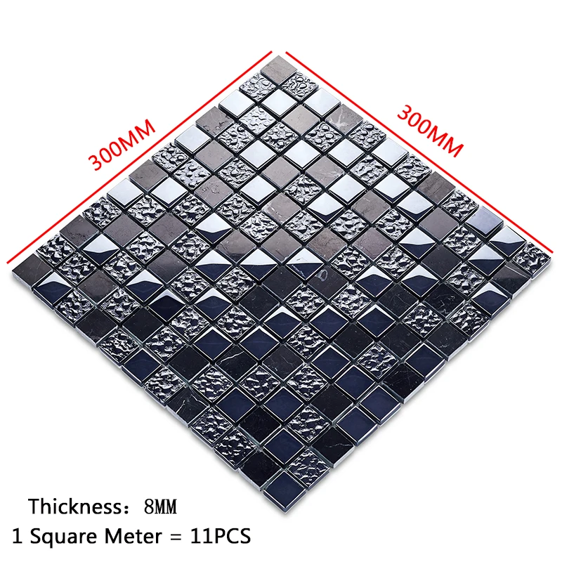 11 SZTUK 30 CM Naturalna marmurowa mozaika Czarny kamień Kryształ Szkło Prosty styl Tło Ściana Łazienka Kuchnia Dekoracja domu