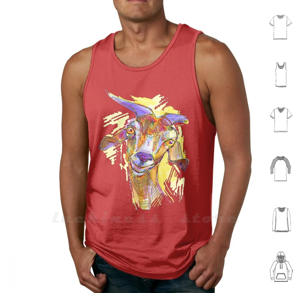 Goat Silly Face Tank Tops Vest Sleeveless Goats Animals Mammal Herbivorous Funny Cool Cute Spooky