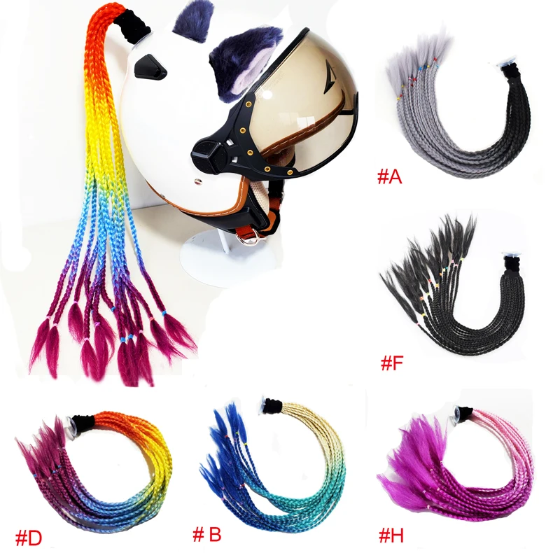 Motorcycle Helmet Dirty Braid Ponytail Cat Ears Motocross Full Face Off Road Helmet Deco Accessories Sucker Punk Cosplay Styling