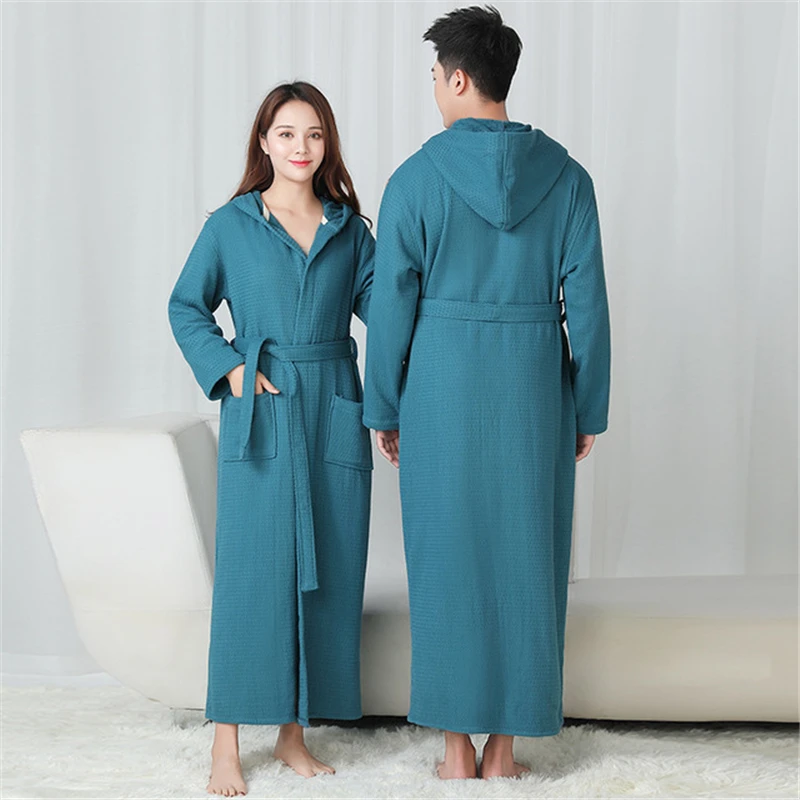 

Cotton robe lengthened thickened bathrobes hotel absorbent pijamas hooded men women winter warm nightgown new arrival 2020 robe