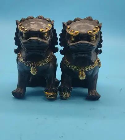 

Pair of Chinese Bronze Feng shui Lion Foo Fu Dog Statue Brass