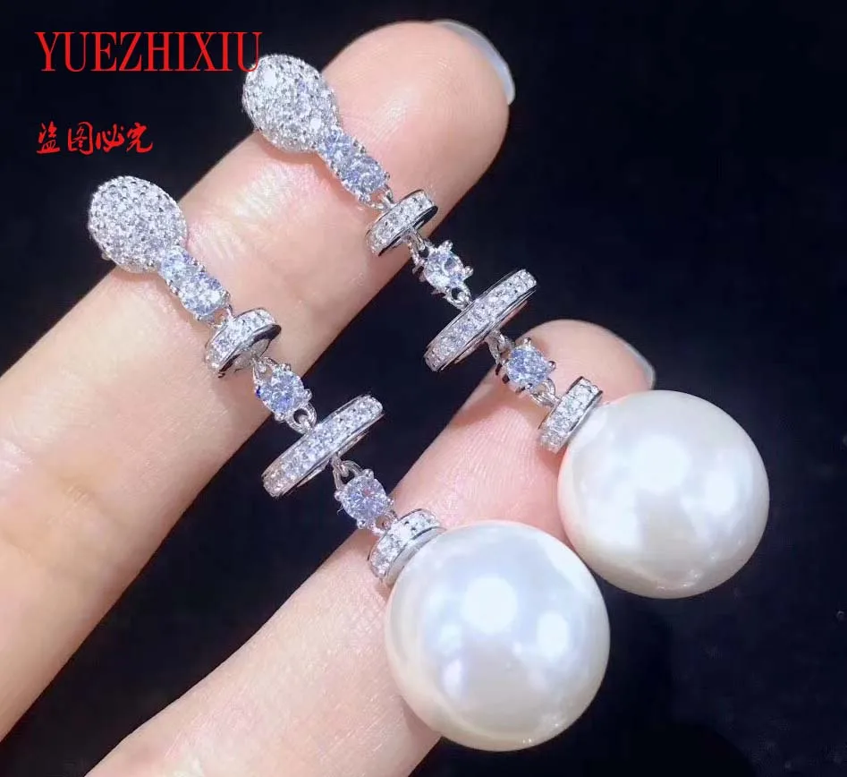 New Special Price 12mm White Black Pearl Earrings Micro inlay zircon Women Party Fashion Jewelry Water Drop Earrings