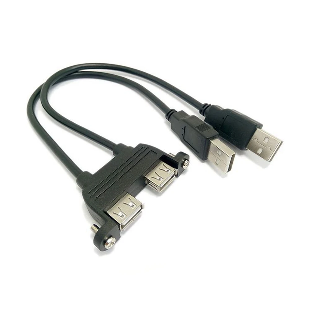 Dual USB 2.0 Male to Dual USB 2.0 Female USB 2.0 Extension Cable with Screw Panel Mount Male to Female 30cm 50cm