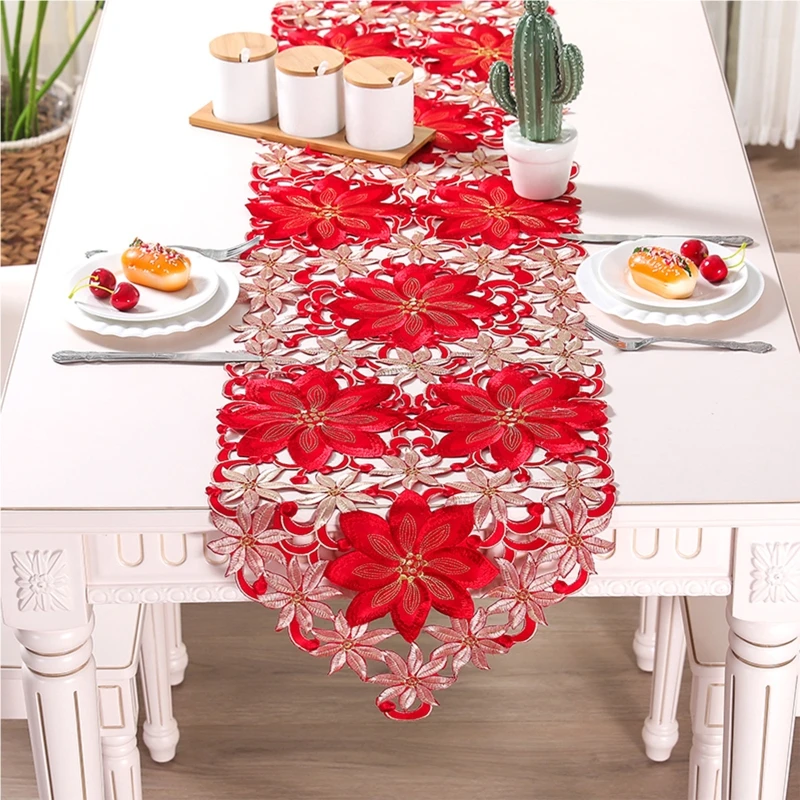 Độ Dày Gấp Đôi Đỏ Mộc Mạc Cutwork Họa Tiết Nổi Bàn Á Quân Đồ Dùng Trang Trí Giáng Sinh Chất Lượng Cao Cho Gia Đình Ăn