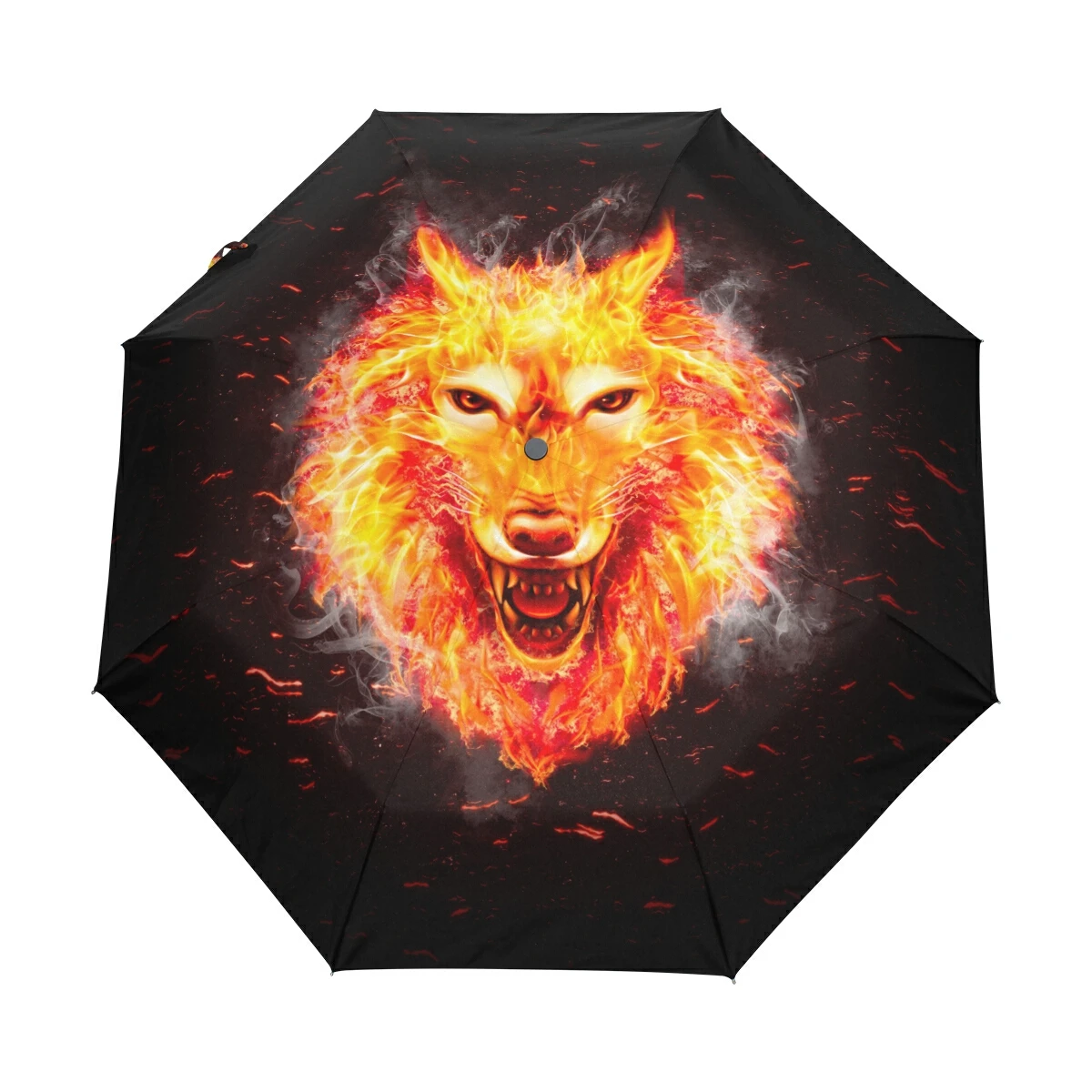 

New Wolf Pattern Three Folding Umbrella Rain Women Anti-UV Sun Protection Automatic Umbrella Male Inside Black Coating Parasol