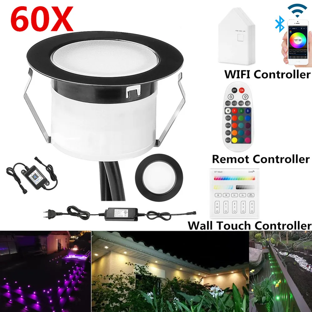 

60X Black 45mm 12V RGBW Terrace LED Deck Stair Soffit UP/Down Step Lights Waterprrof WIFI Bluetooth Mesh Controller Timer Dimmer