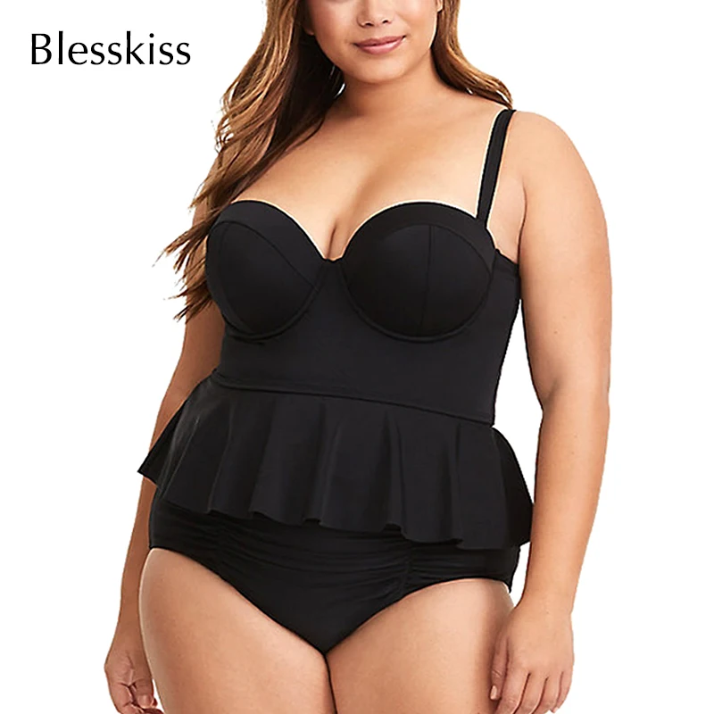 BLESSKISS Sexy Push Up Bikini Plus Size Swimwear Women Swimsuit 2023 2 Piece High Waist Swim Bathing Suit With Dress Skirt 3XL