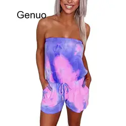 Tie-dye Print Strapless 2020 Women Playsuit Jumpsuit Summer Casual Overalls Streetwear Sexy Sleeveless Rompers Party Jumpsuit