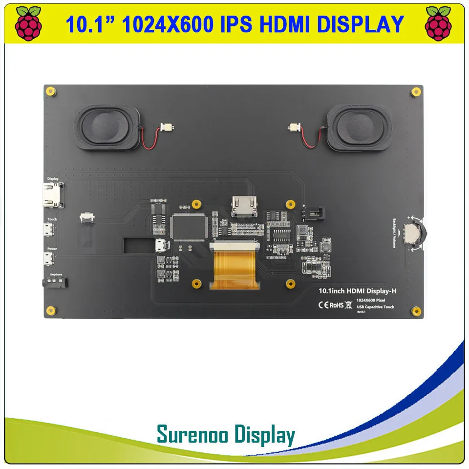 10.1" inch 1024*600 HDMI-Compatible IPS TFT LCD Module Display Monitor Screen USB Capacitive Touch Panel Audio for RaspBerry Pi