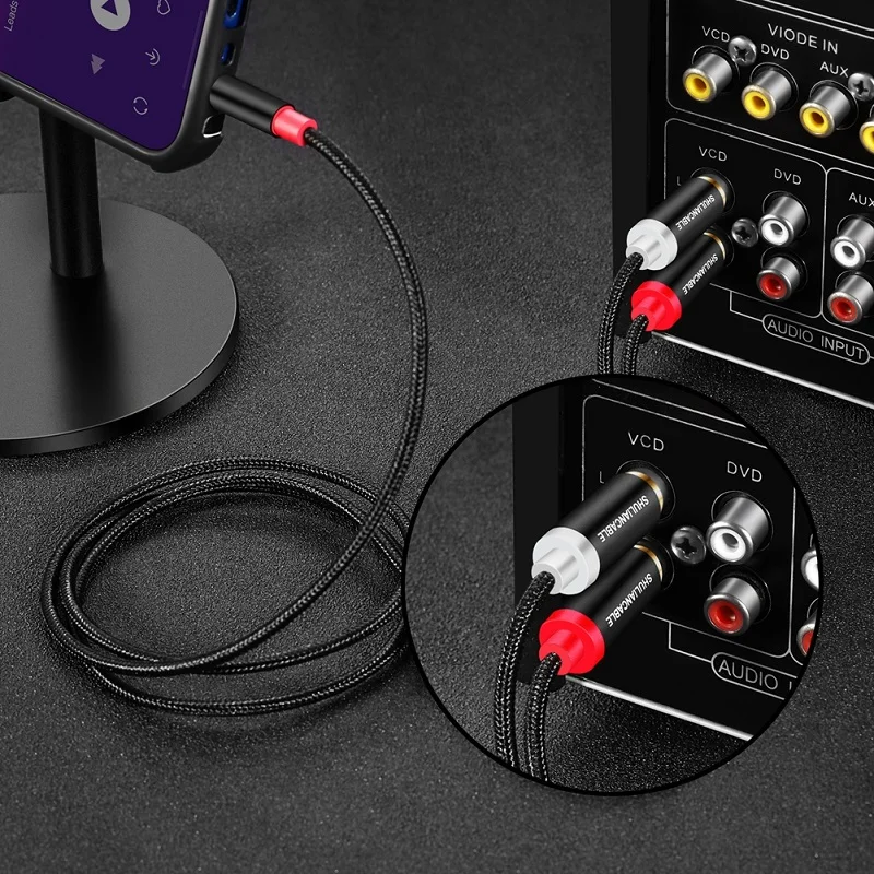 Shuliancable 3.5mm〜2rcaオーディオケーブル、オーディオ補助アダプターステレオスプリッターケーブルスマートフォン、mp3用の合成rcaスプリッター