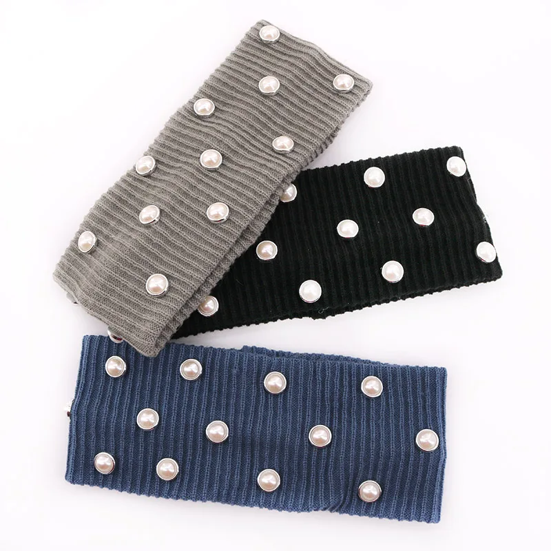 

Casual Pearl headbands for women Spring Summer Soft Cotton striped Knitted Hair bands For Ladies Girls Boho Hair Accessories