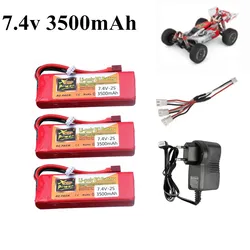 Original 144001 2s 7.4 V 3500mAh Lipo battery for Wltoys 1/14 144001 RC car boat 7.4v Rechargable battery Charger Set