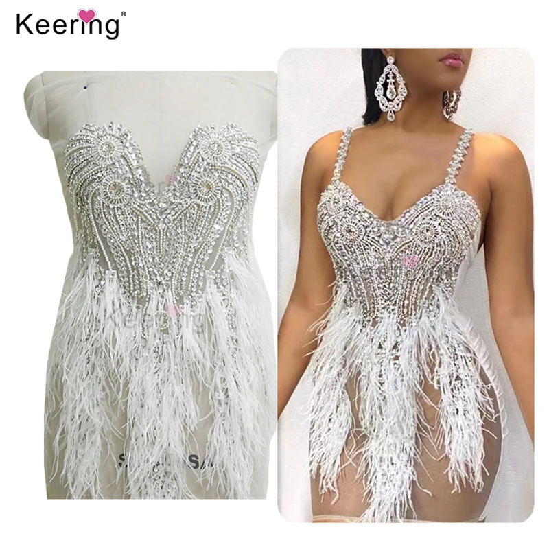 Feather Silver Rhinestone Body Applique, Popular Wedding Dress, WDP-309