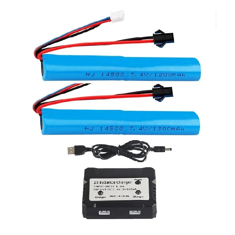 1-3 szt. 14500 7.4v 1200mAh akumulator litowo-jonowy SM plug /USB ładowarka do pistoletu na wodę zabawki elektryczne