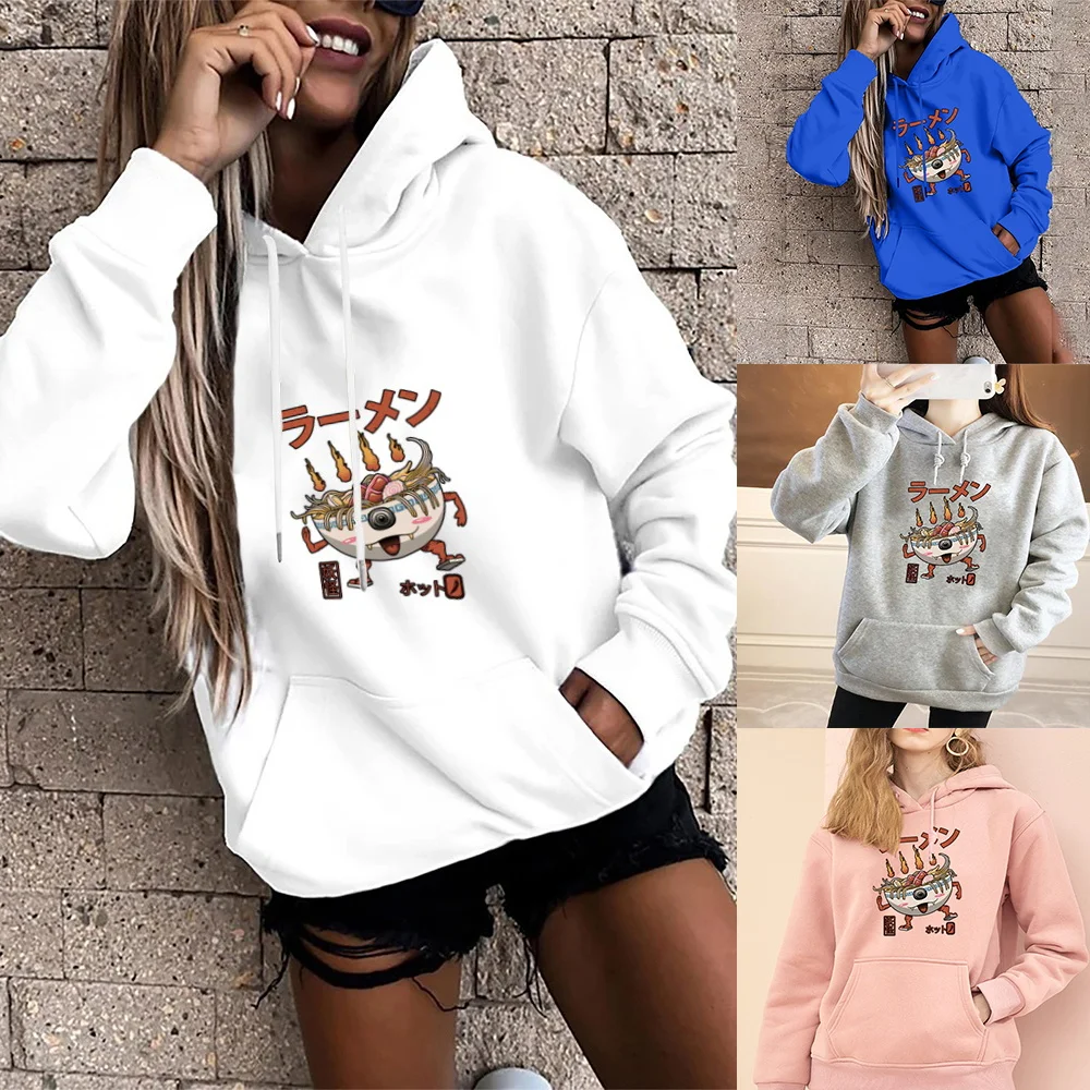 Harajuku hoodie feminino pulôver engraçado dos desenhos animados impresso base superior manga longa topo solto bolso moletom meninas pulôver casual