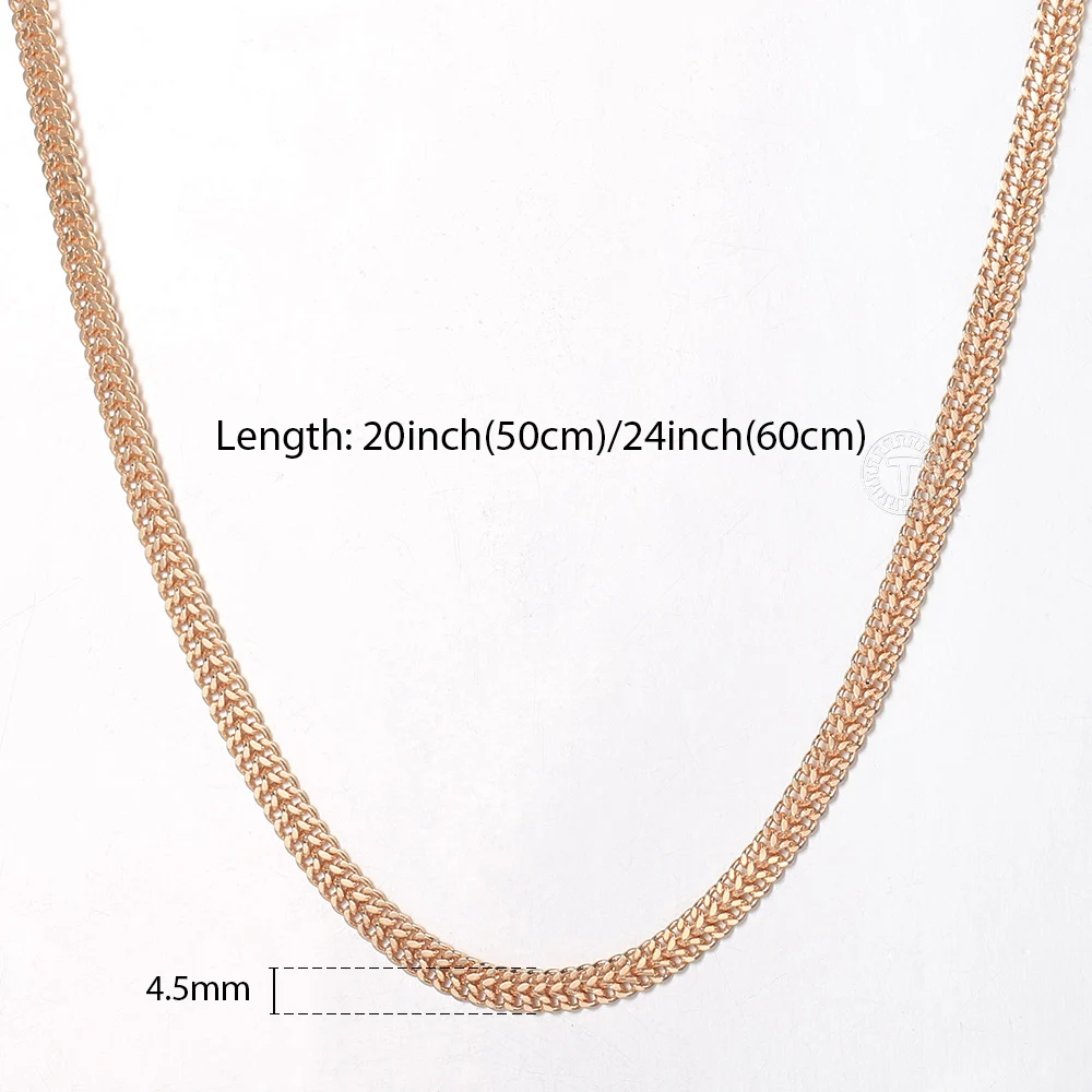 4.5mm Rose Gold Color Foxtail Chain Necklaces For Womens Girls Weaving Link Chain Russian Gold Jewelry 50cm 60cm CN48