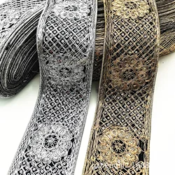 3Meter 7.8 centimetri Oro Argento Etnico Filo Paillettes Nastri E Fettucce Pattini di Vestito Del Nastro Del Nastro Decorativo Ricamato In Pizzo Trim Accessori FAI DA TE