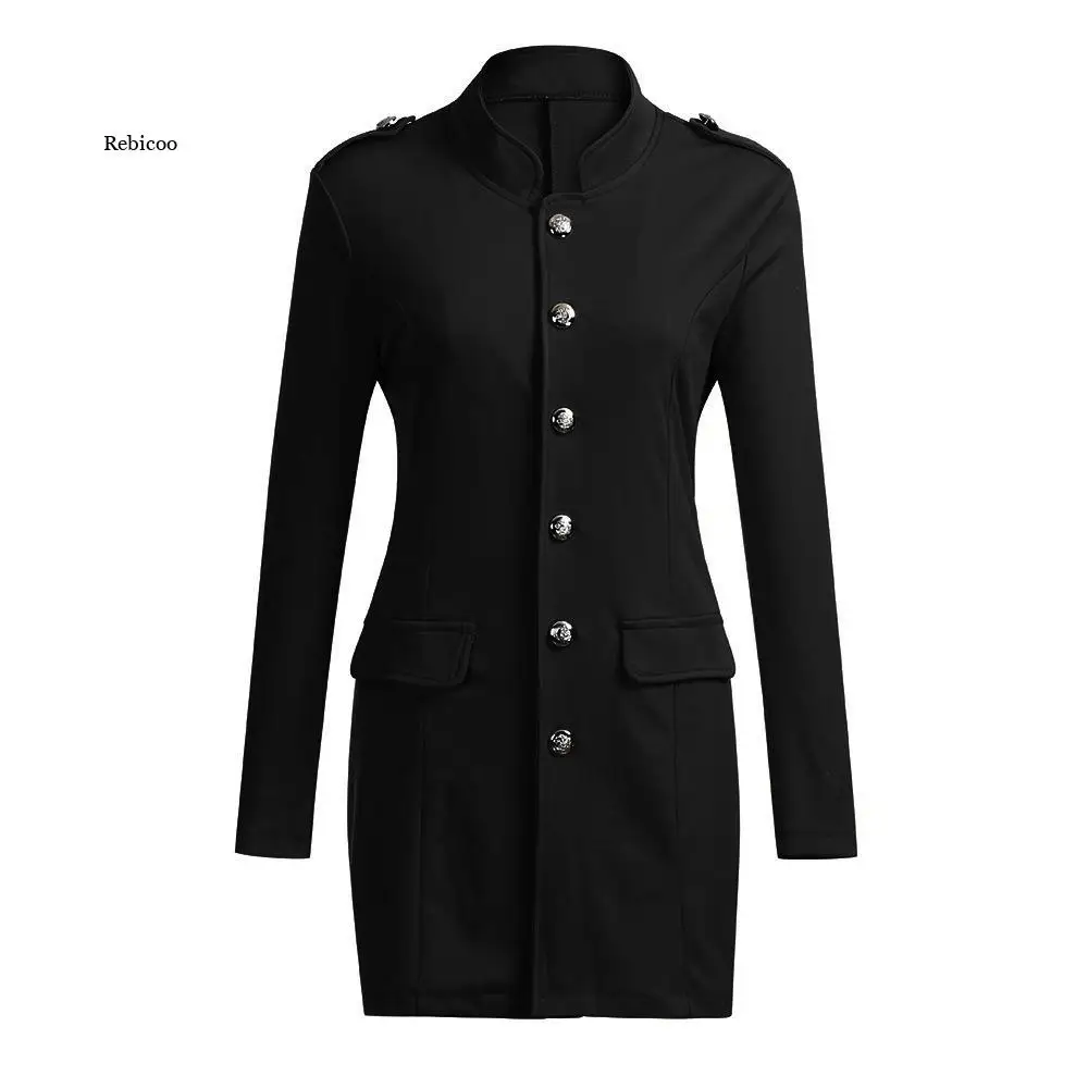 

Women Long Coat Office Overall Fashion Single Breasted Slim Women Jacket Solid Bottons Sleeve Outerwear Autumn Winter New