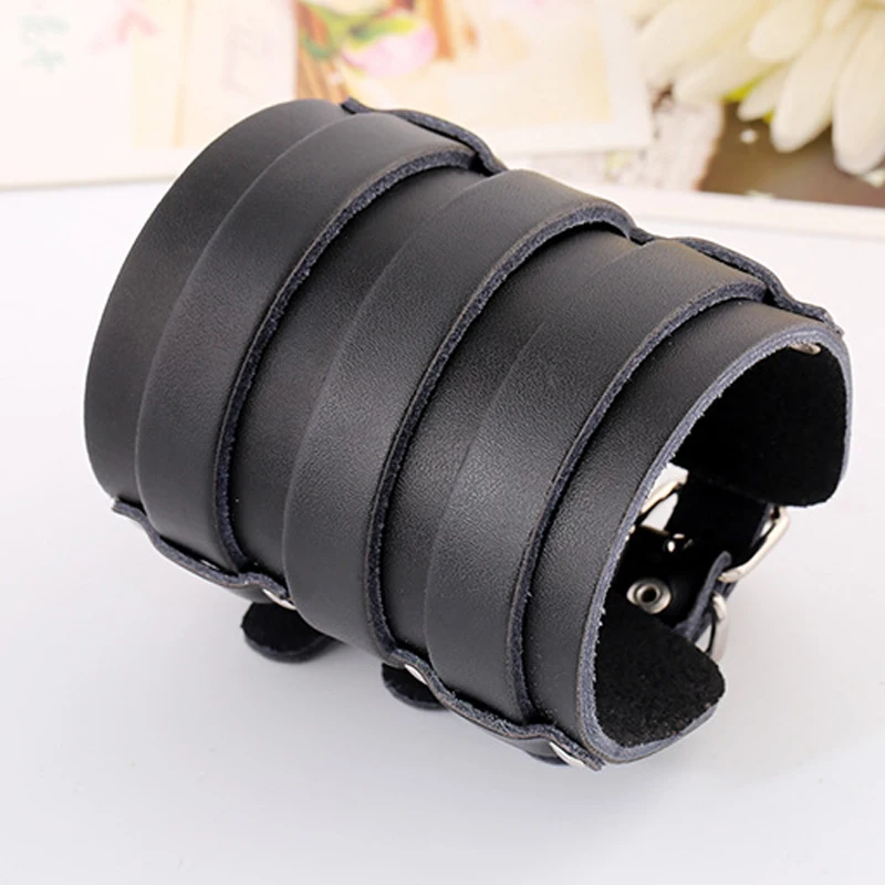 New Exaggerated punk leather Bangle Women Punk bracelet Men Simple Pure color wide leather multi layer Yoga Jewelry Pary Gift