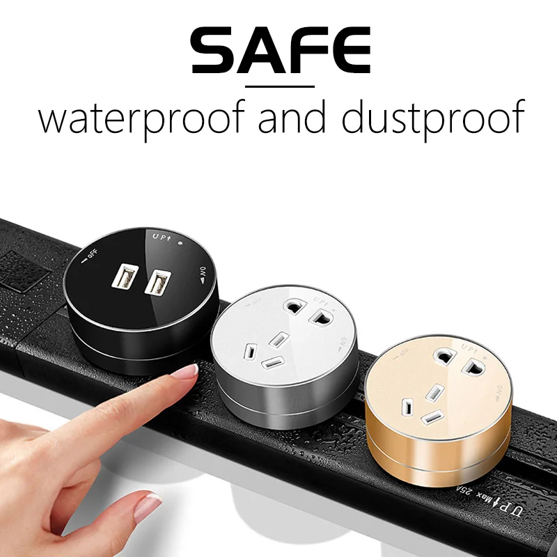 Power track socket Embedded mounted home Kitchen meeting table multi-function sockets UK US DE AU standard wallsocket with usb