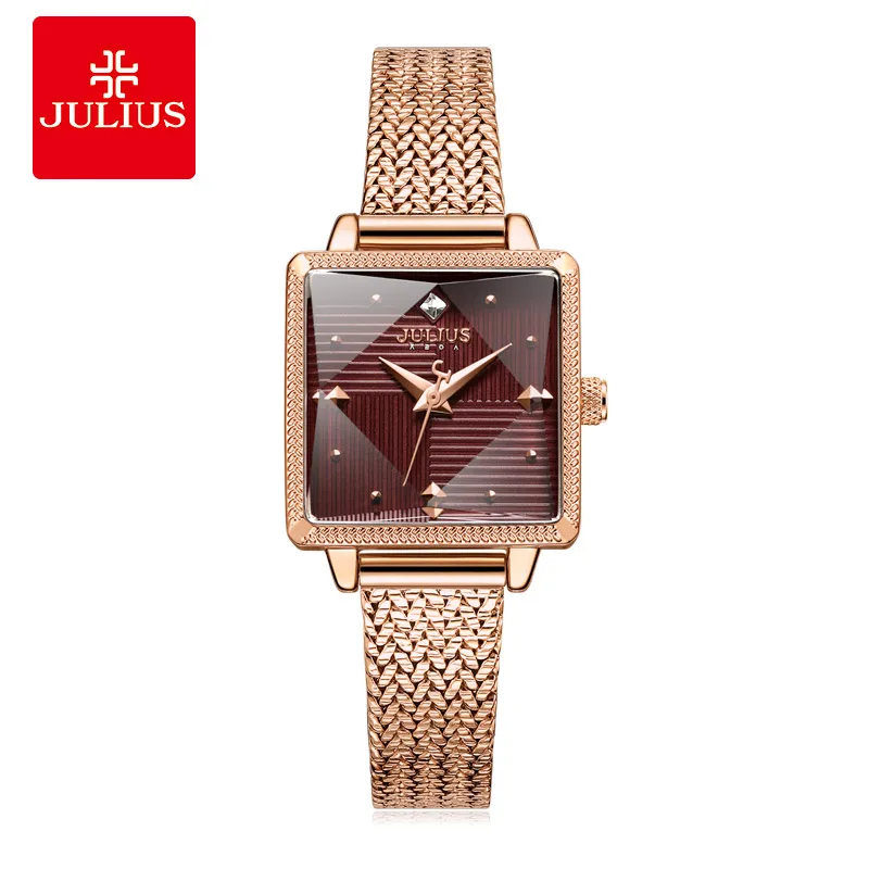 Julius Watch  JA-1220 Sparkling Womens Rectangle New Year Gift Watch Crystal Brick Design Full Steel Band Women's Casual Watches