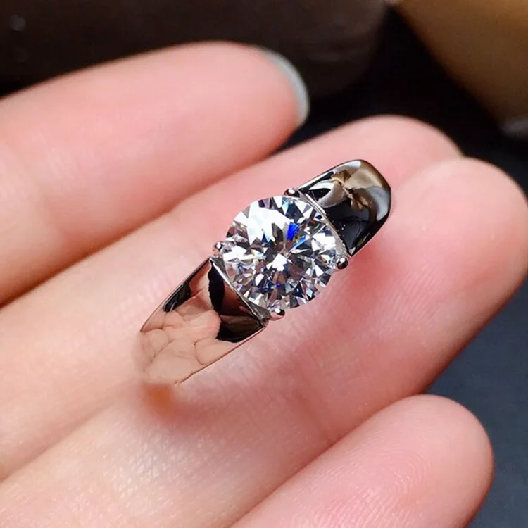 Silver Color Simulated Moissanite Gemstone Wedding Engagement white Gold Color Ring Anniversary men Jewelry Wholesale