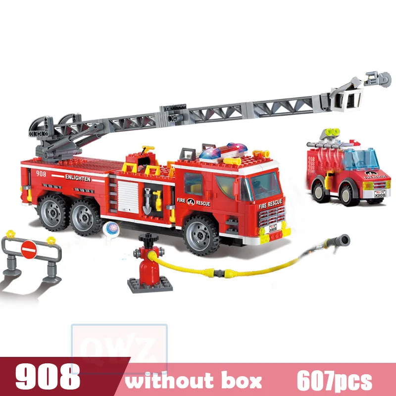 City Fire Station Building Blocks Truck Helicopter Boat Car Firefighter Bricks Assembled DIY Educational Toys For Children Gifts