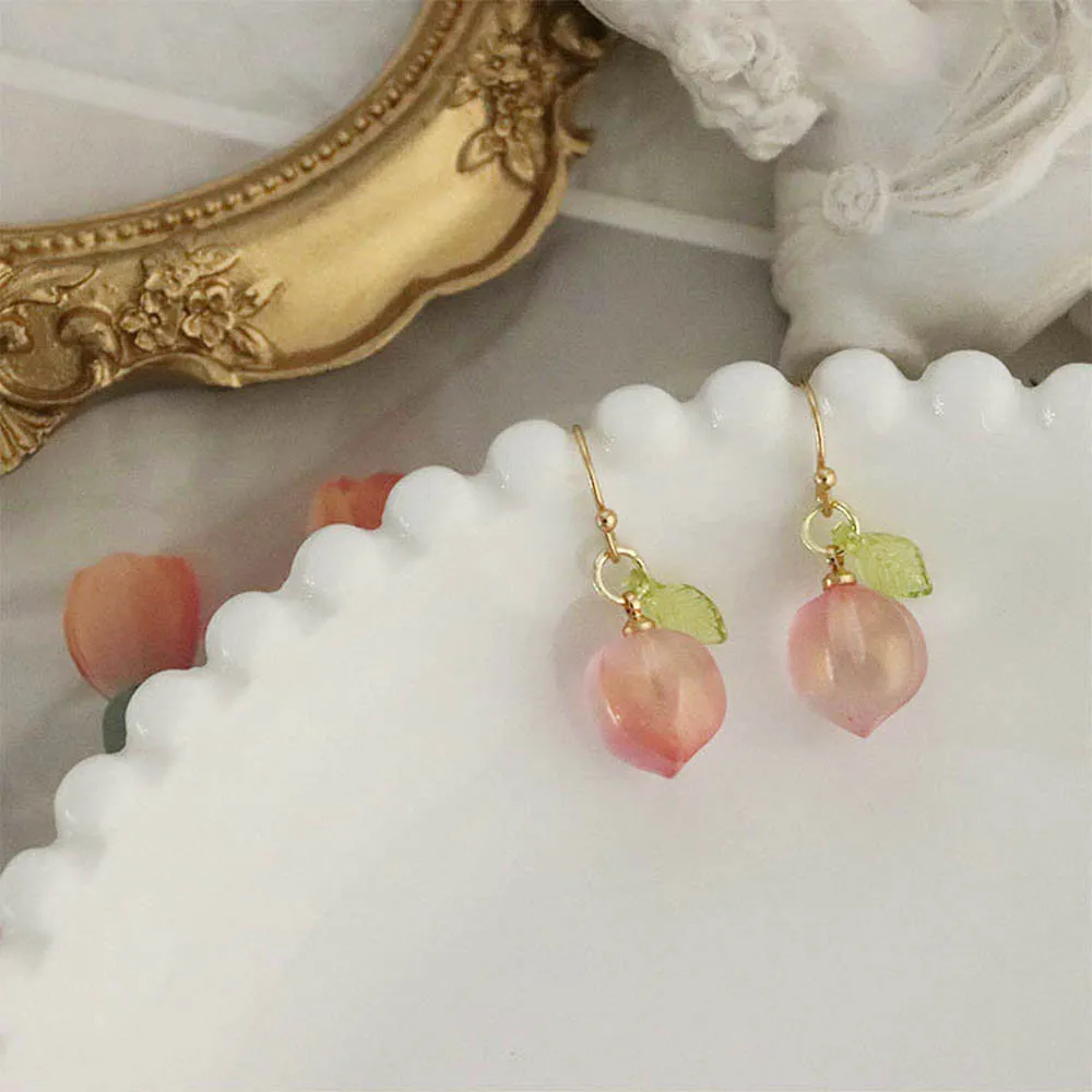 Pink Peach Earrings Trendy Cute Sweet Glaze Orange Women Party Jewelry Korean Fashion Crystal Fruit Dangle Earring Birthday Gift