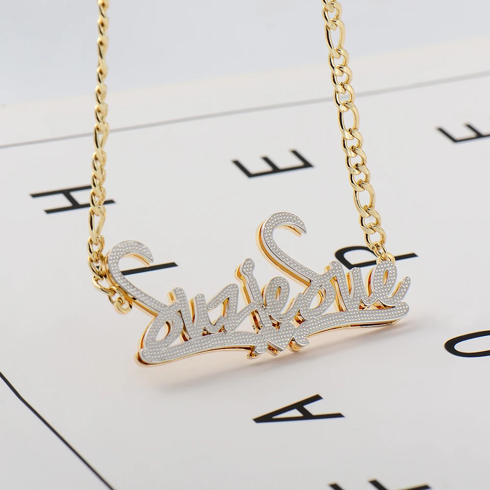 

DODOAI Stainless Steel Name Necklace Double Words Personalized Name Necklace Duble Color Playered Personalized Name Jewelry Gift