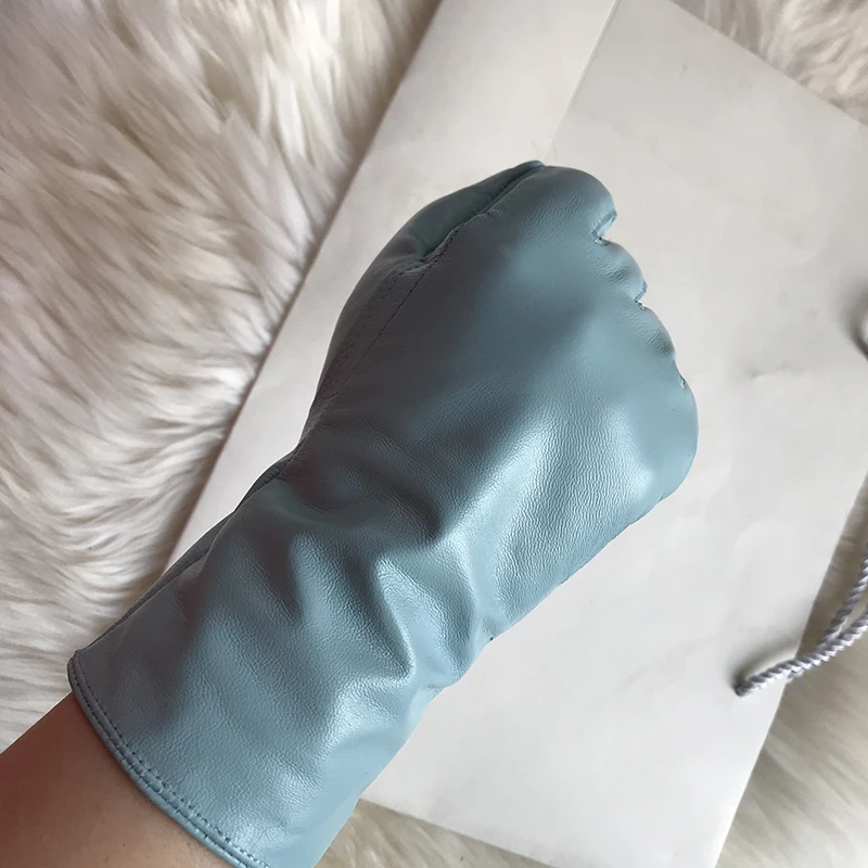 Genuine Leather Gloves 24cm Women Light Blue Thin Rayon Lining Straight Edition Style Men Pure Sheepskin Glove Color Driving