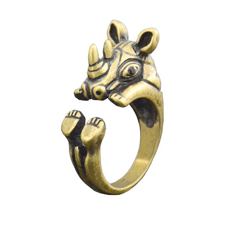 Vintage Silver Plated Hippie Rhino Musso Animal Ring Boho Brass Knuckle Rhinoceros Wrap Animal Rings For Men Women Fashion