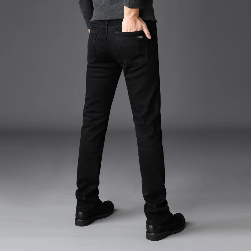 Men's Stretch Black Jeans Classic Style Business Fashion Pure Black Slim-fit Denim Pants Male Brand Casual Trousers