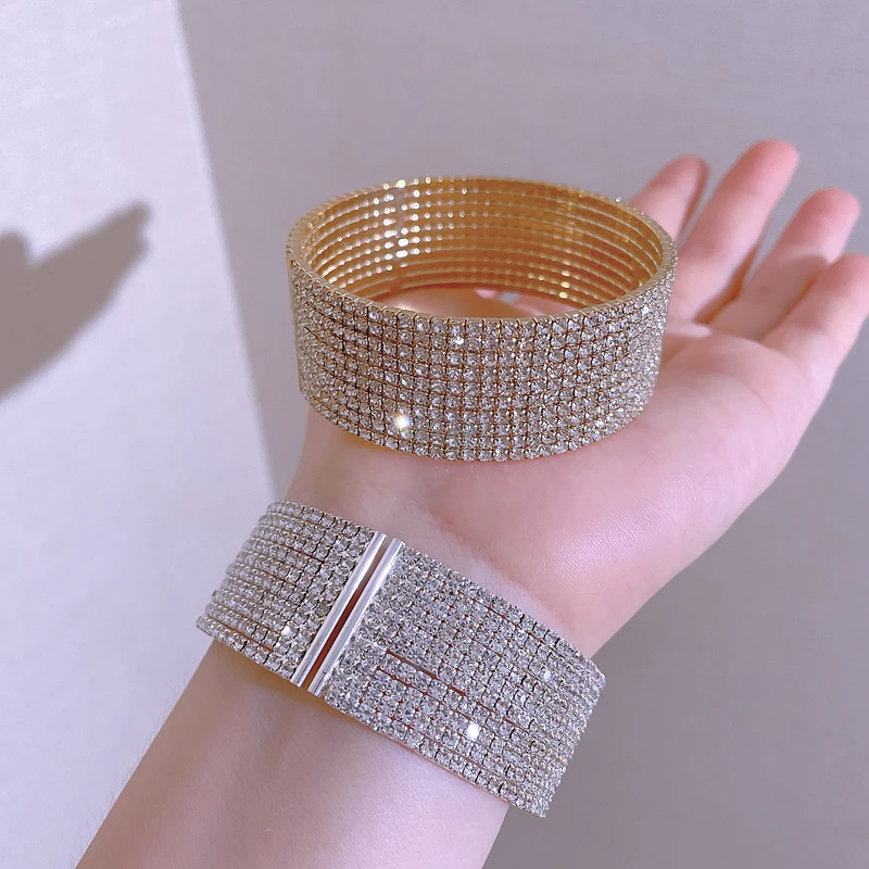 Sparking Bling Rhinestone Crystal Open Cuff Bangles For Women Luxury Charm Bangle Bracelet Bridal Wedding Party Jewelry Gifts