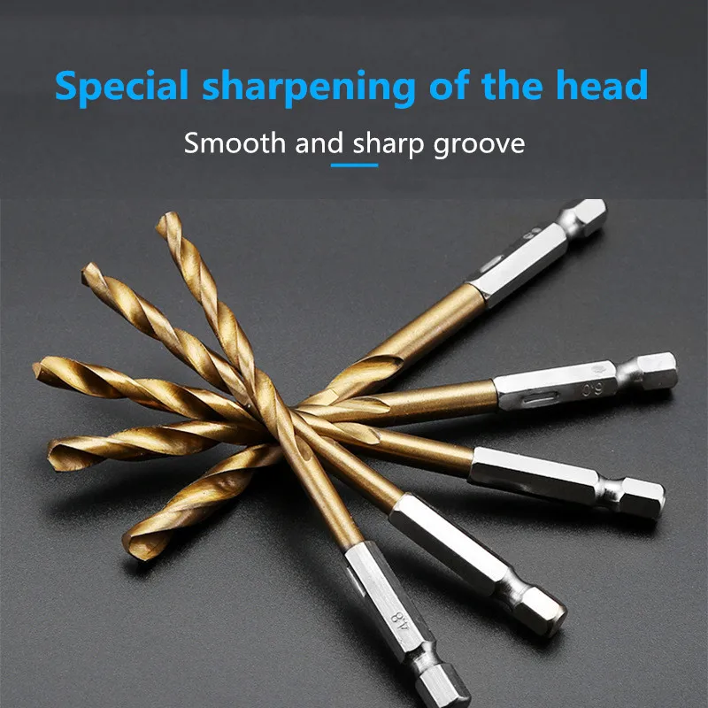13 pezzi/set 1.6mm-6.5mm esagonale gambo twist drill HSS acciaio ad alta velocità titanio placcato drill bit set strumento di perforazione