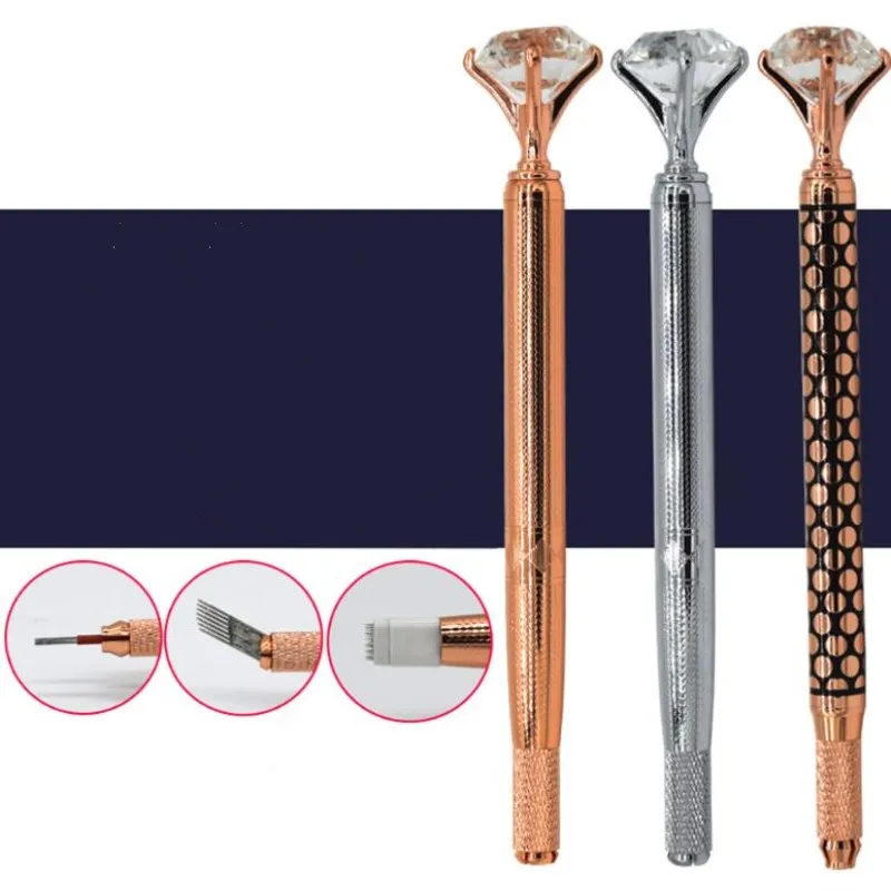 1 قطعة الحاجب دليل القلم ماكينة رسم الوشم التجميلي للماكياج الدائم ثلاثية الأبعاد الحاجب الشفاه التطريز Munsu Tebori مع كريستال الماس