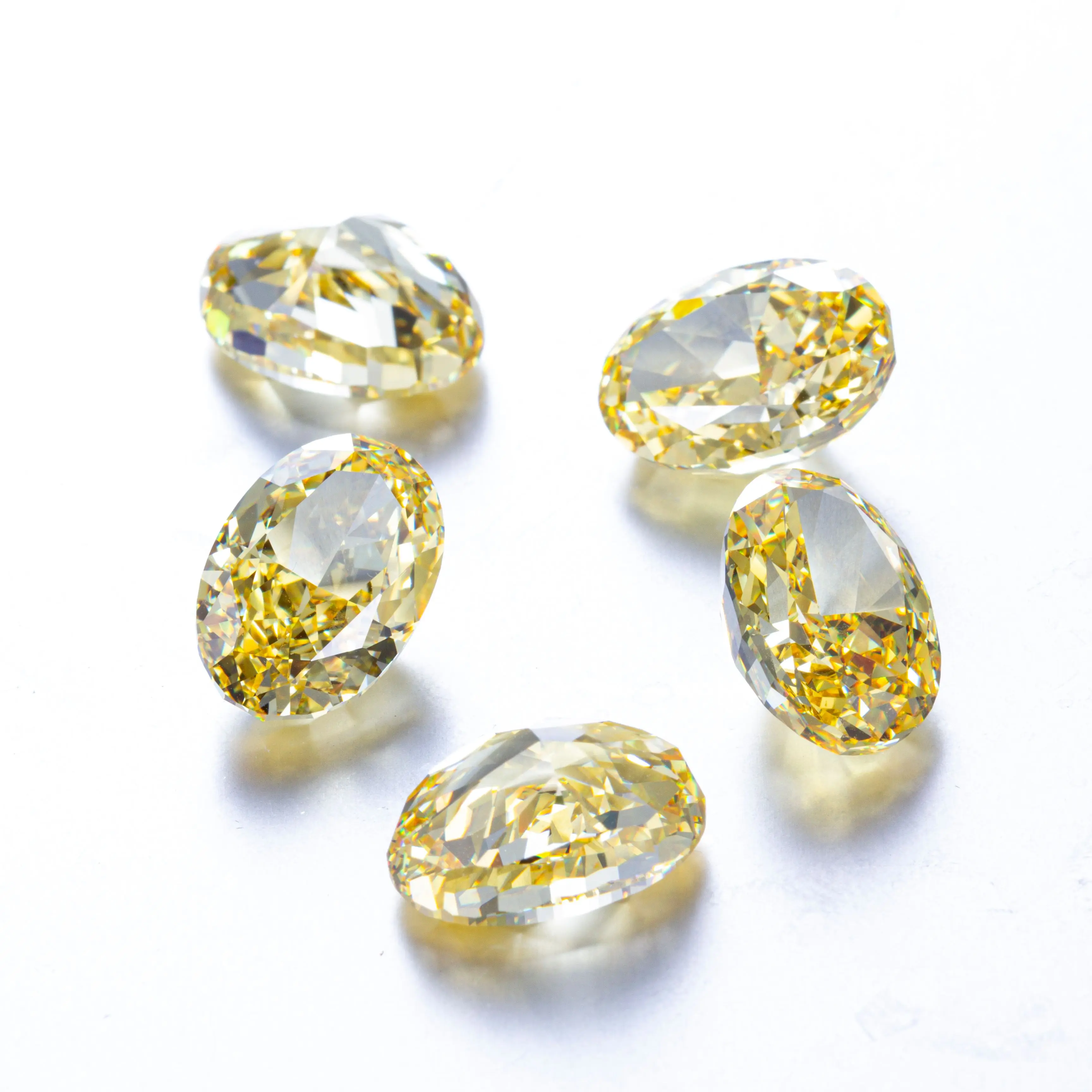 CZ Cubic Zircon Ice Crush Cut Fancy Vivid Yellow Oval Radiant Emerald Shape Synthetic Diamond Loose Gemstone