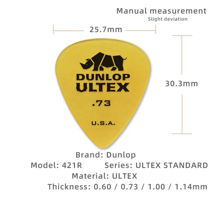 Dunlop    Pick. 421R Rhinoceros STANDARD series ULTEX material Acoustic/electric guitar pick. Thickness: 0.60/0.73/1.00/1.14mm.