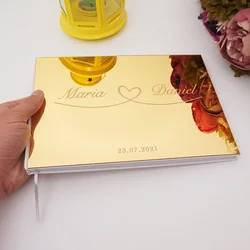 25x18cm Horizontal Sweet Wedding Personalized Acrylic Mirror Cover Heart Signature Guestbook Custom Check in Book