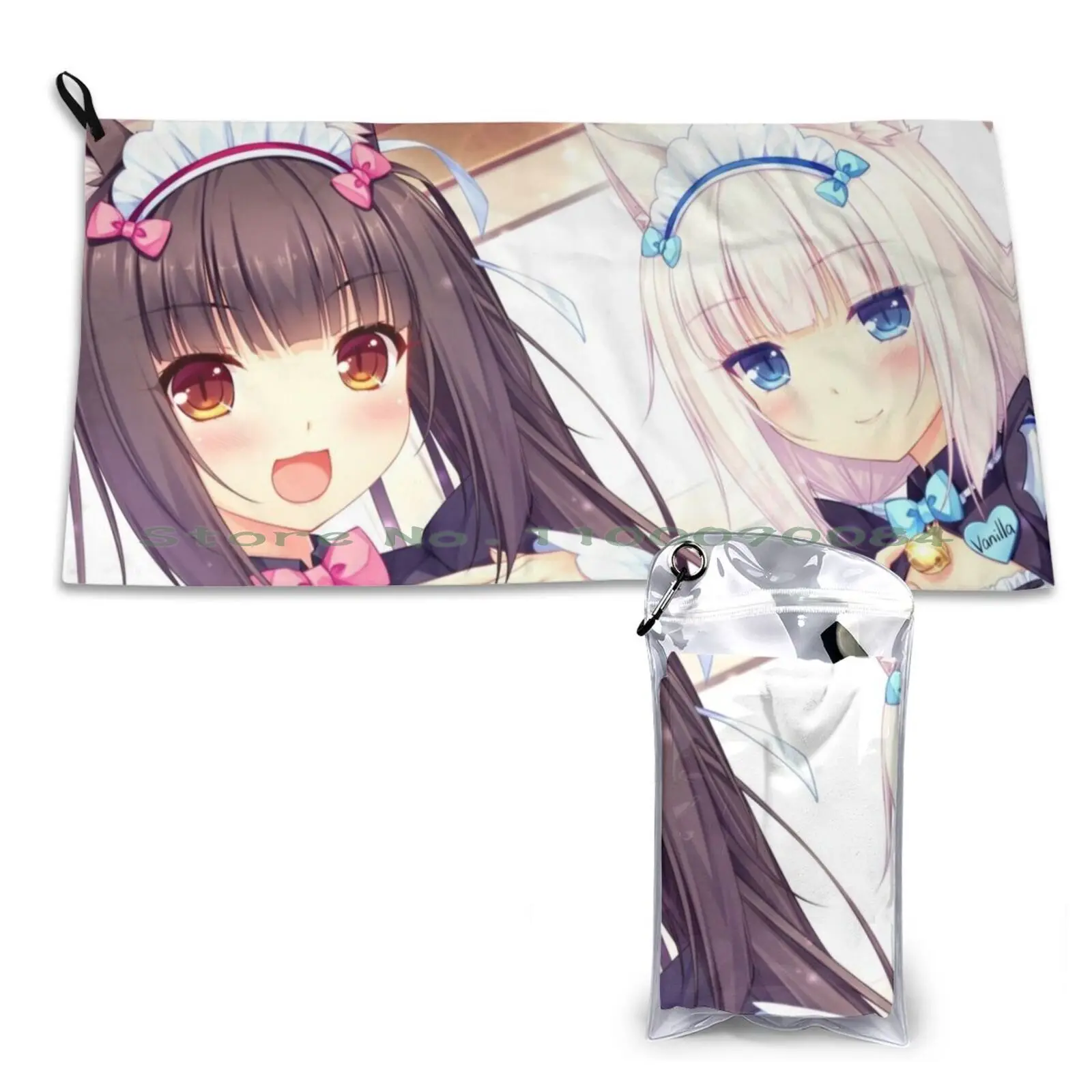 Nekopara Vanilla & Chocola Quick Dry Towel Gym Sports Bath Portable Cute Waifu Anime Manga Funny Cool Lewd Oppai Cooking Maid